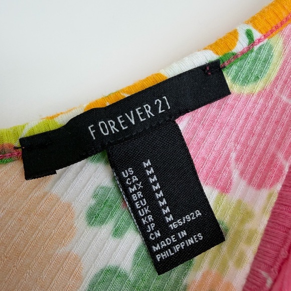 Forever 21 Pink, Yellow & Green Floral Ribbed V-Neck Cami - Picture 4 of 4